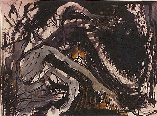 Long Necked Man, Acrylic on Paper, ca. 40 x 80 cm, 1992.